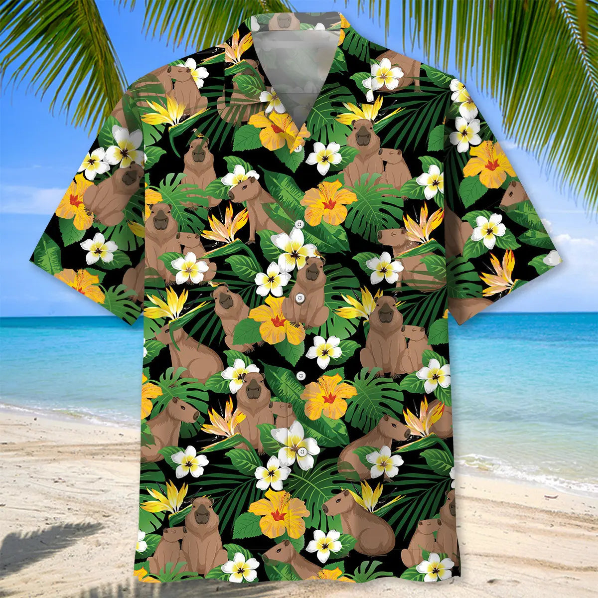 Floral Tropical Funny Capybara Hawaiian Shirt For Island Getaways, Outdoor Gatherings, And Comfortable Summer Wear