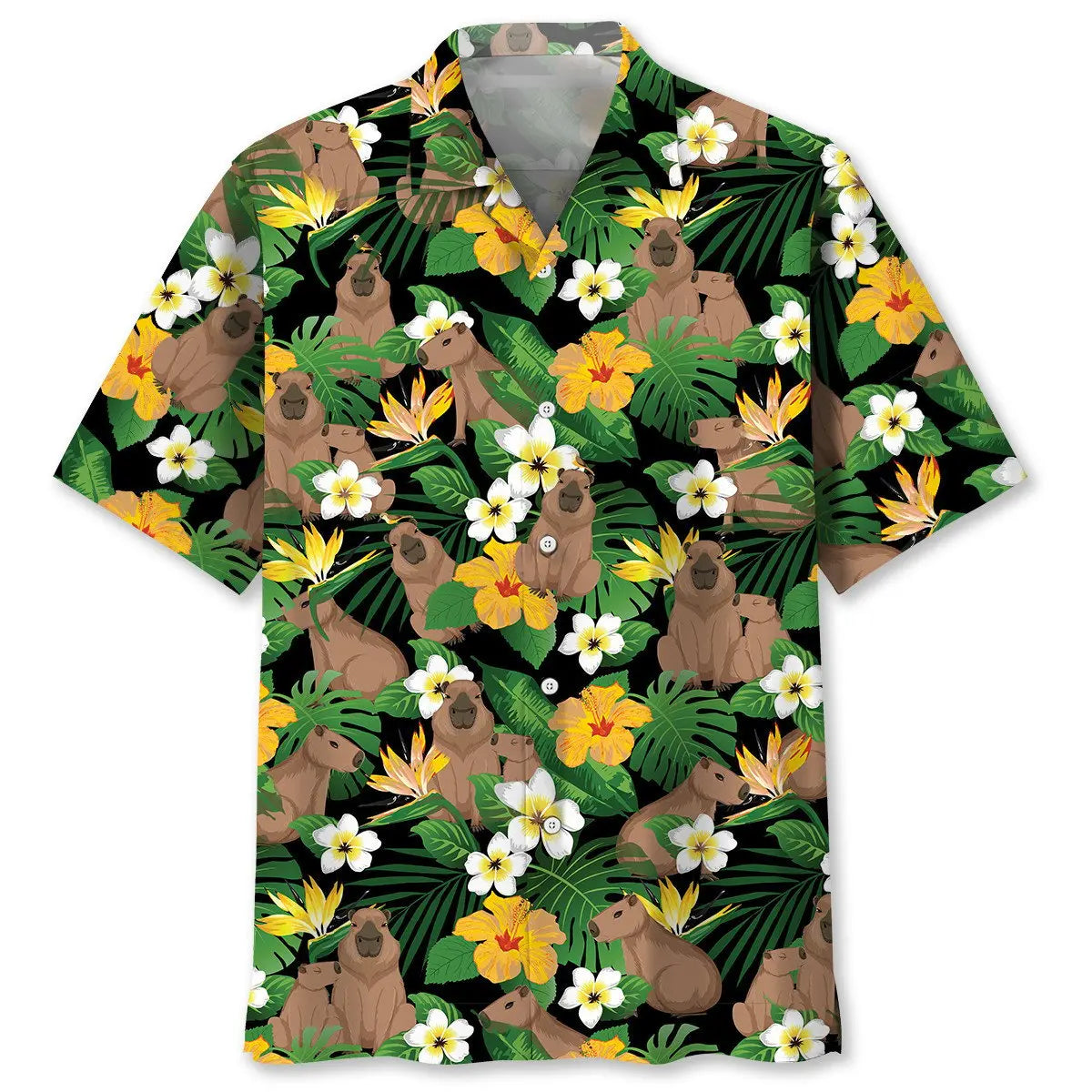 Floral Tropical Funny Capybara Hawaiian Shirt For Island Getaways, Outdoor Gatherings, And Comfortable Summer Wear