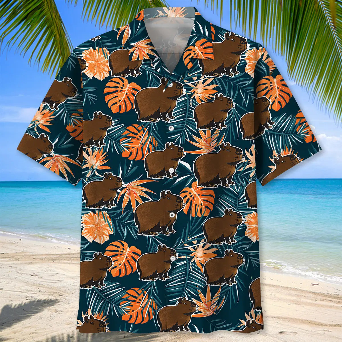 Tropical Funny Capybara Hawaiian Shirt For Tropical Holidays, Outdoor Gatherings, And Everyday Comfort