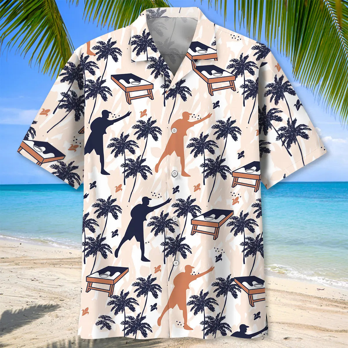 Tropical Funny Cornhole Corn Hawaiian Shirt For Summer Vacation, Beach Travel, And Casual Wear