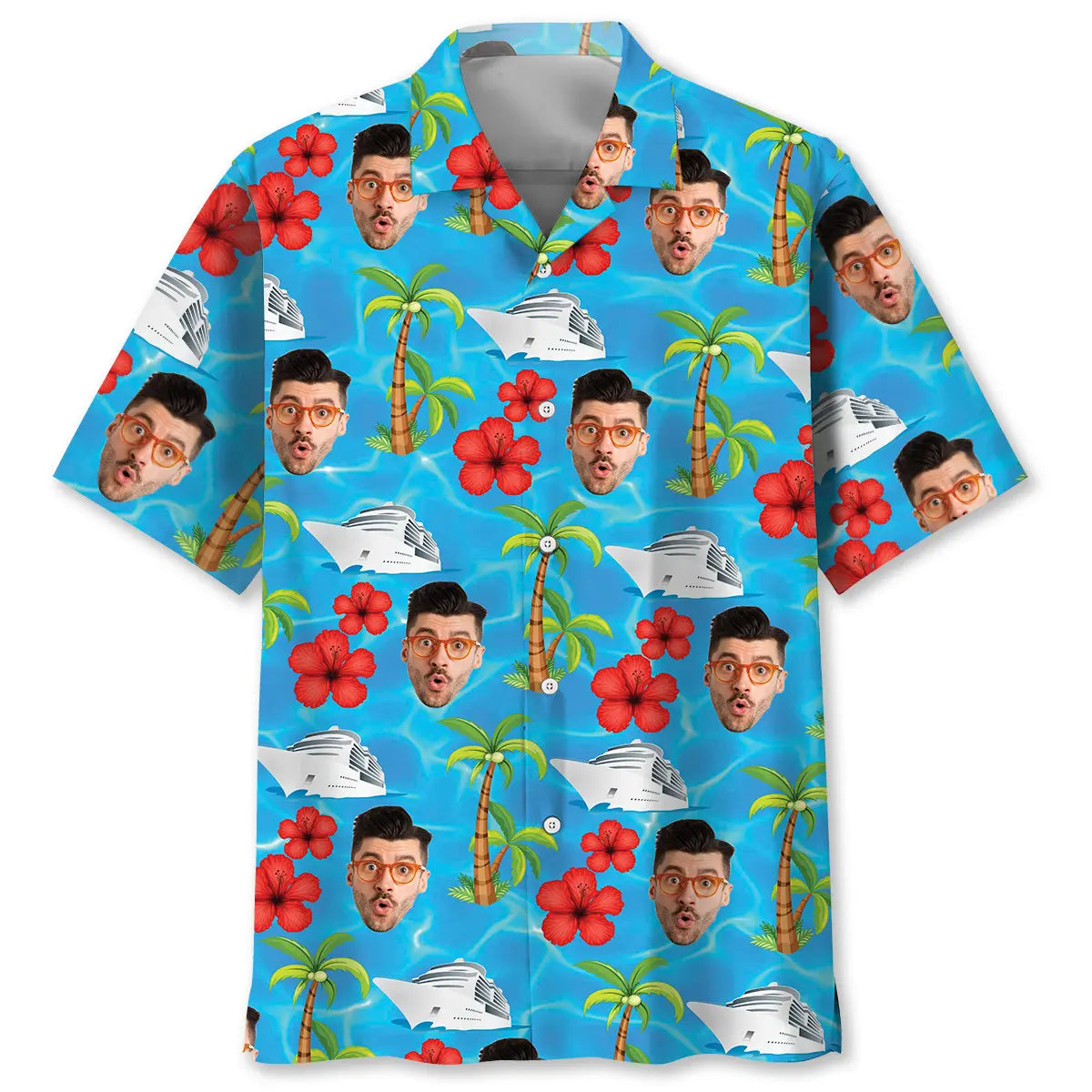 Funny Cruise Personalized Photo Face Hawaiian Shirt For Summer Vacation, Beach Travel, And Casual Wear