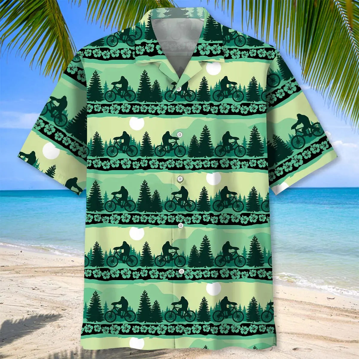 Funny Cycling Bigfoot Hawaiian Shirt For Coastal Travel, Casual Events, And Comfortable Summer Wear