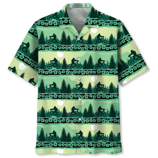 Funny Cycling Bigfoot Hawaiian Shirt For Coastal Travel, Casual Events, And Comfortable Summer Wear