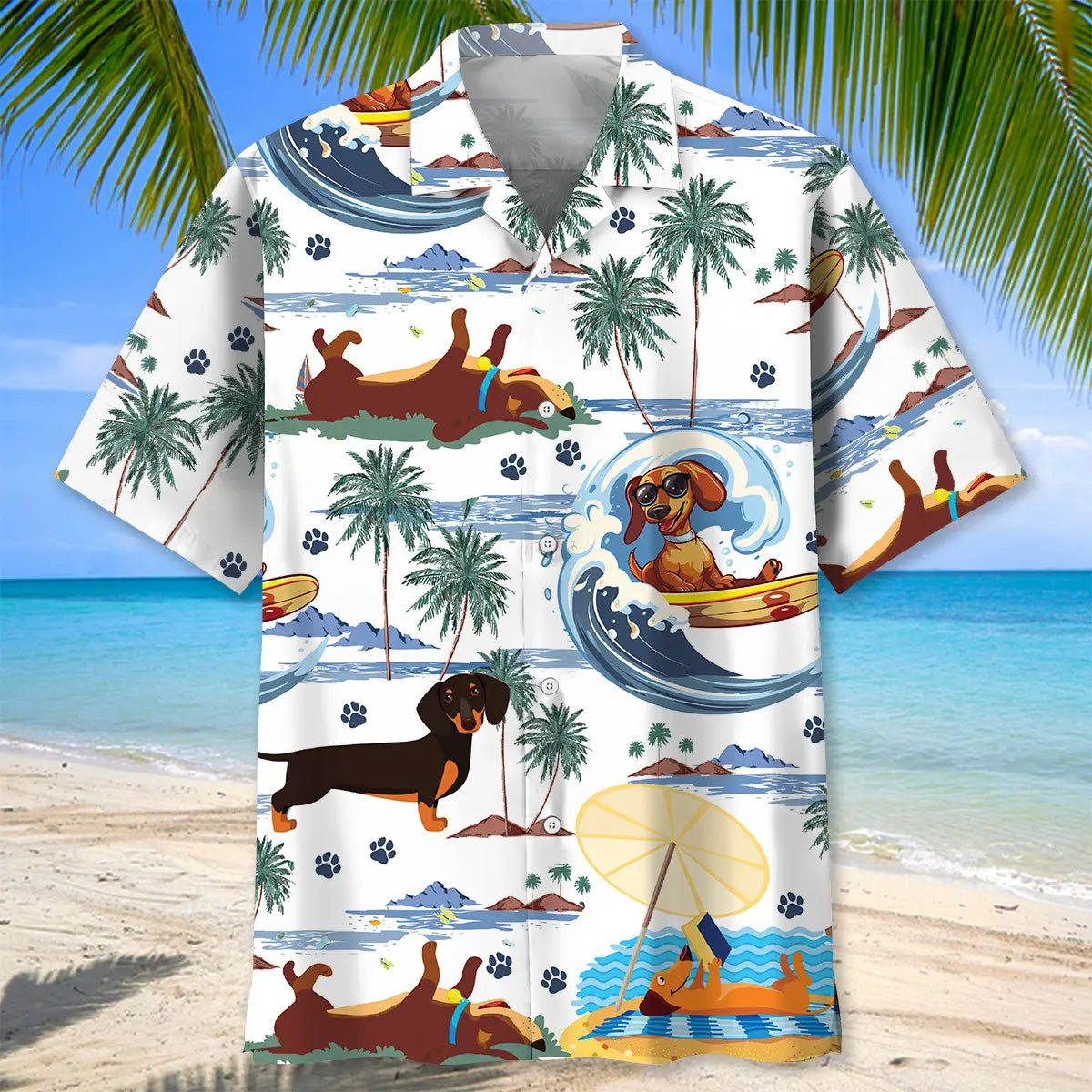 Funny Dachshunds Playing Hawaiian Shirt For Summer Vacation, Beach Travel, And Casual Wear