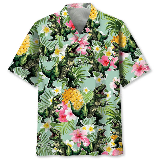 Funny Dinosaur Pineapple Hawaiian Shirt For Seasonal Celebration And Daily Summer Wear