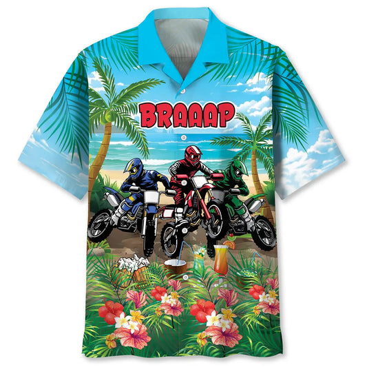 Funny Dirt Bike Summer Hawaiian Shirt For Family Vacation, Coastal Adventure, And Easygoing Fashion