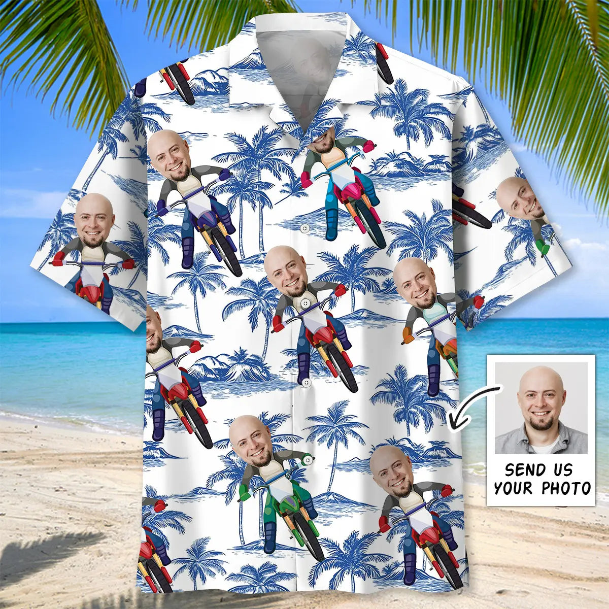 Funny Dirt Bike Personalized Photo Face Hawaiian Shirt For Summer Vacation, Beach Travel, And Casual Wear