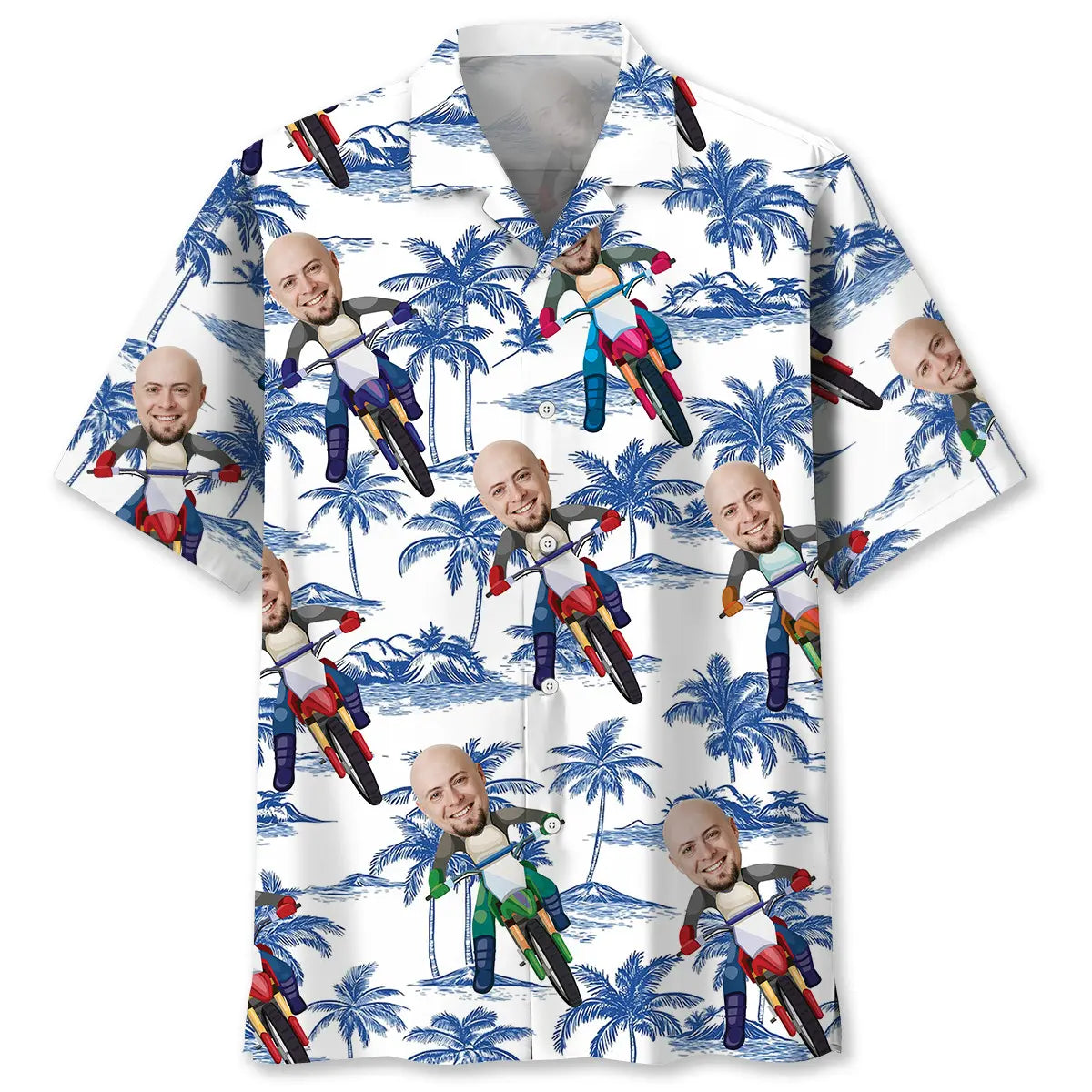 Funny Dirt Bike Personalized Photo Face Hawaiian Shirt For Summer Vacation, Beach Travel, And Casual Wear