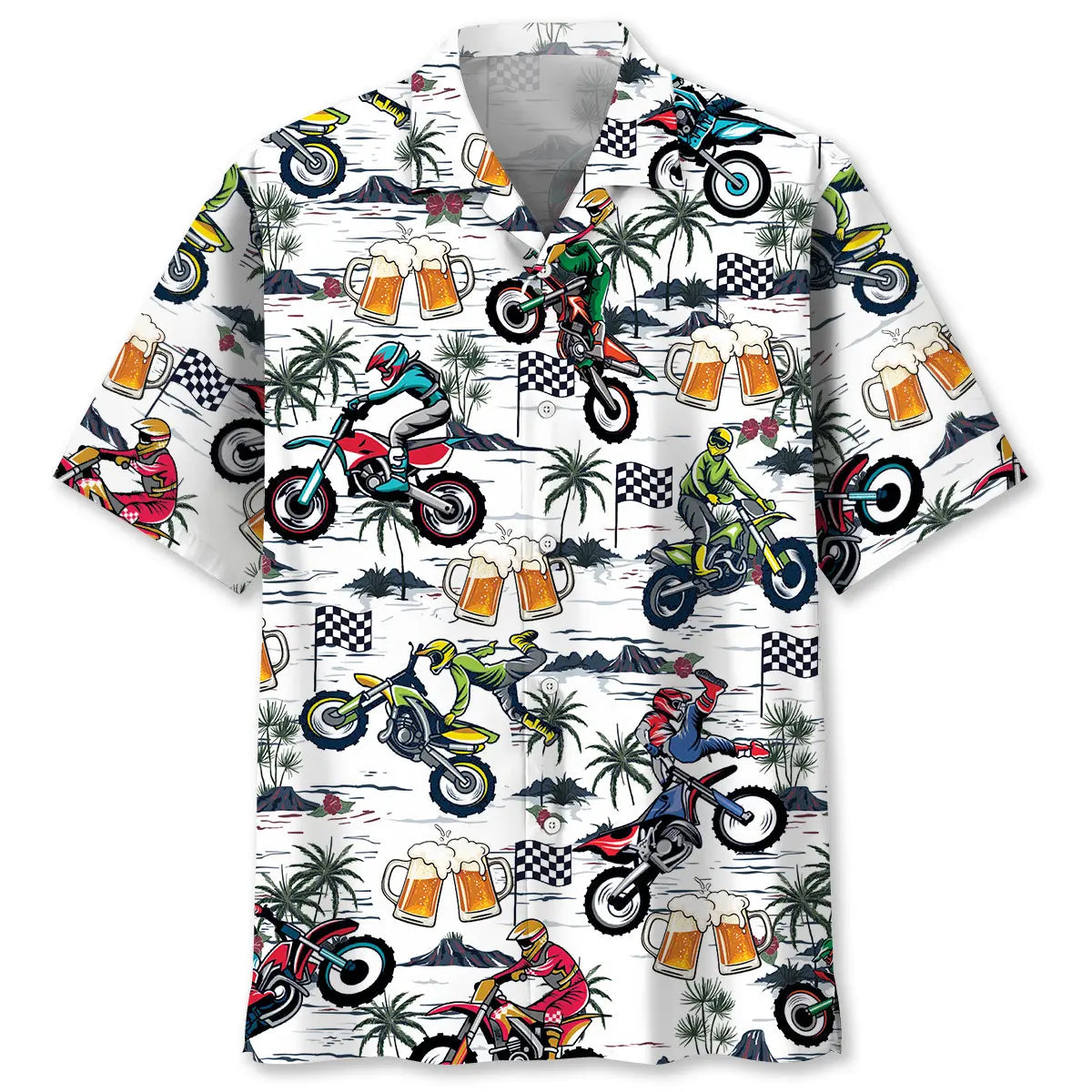 Funny Dirt Bike Racing And Refreshment Hawaiian Shirt For Vacation Cruise, Summer Road Trip, And Weekend Wear