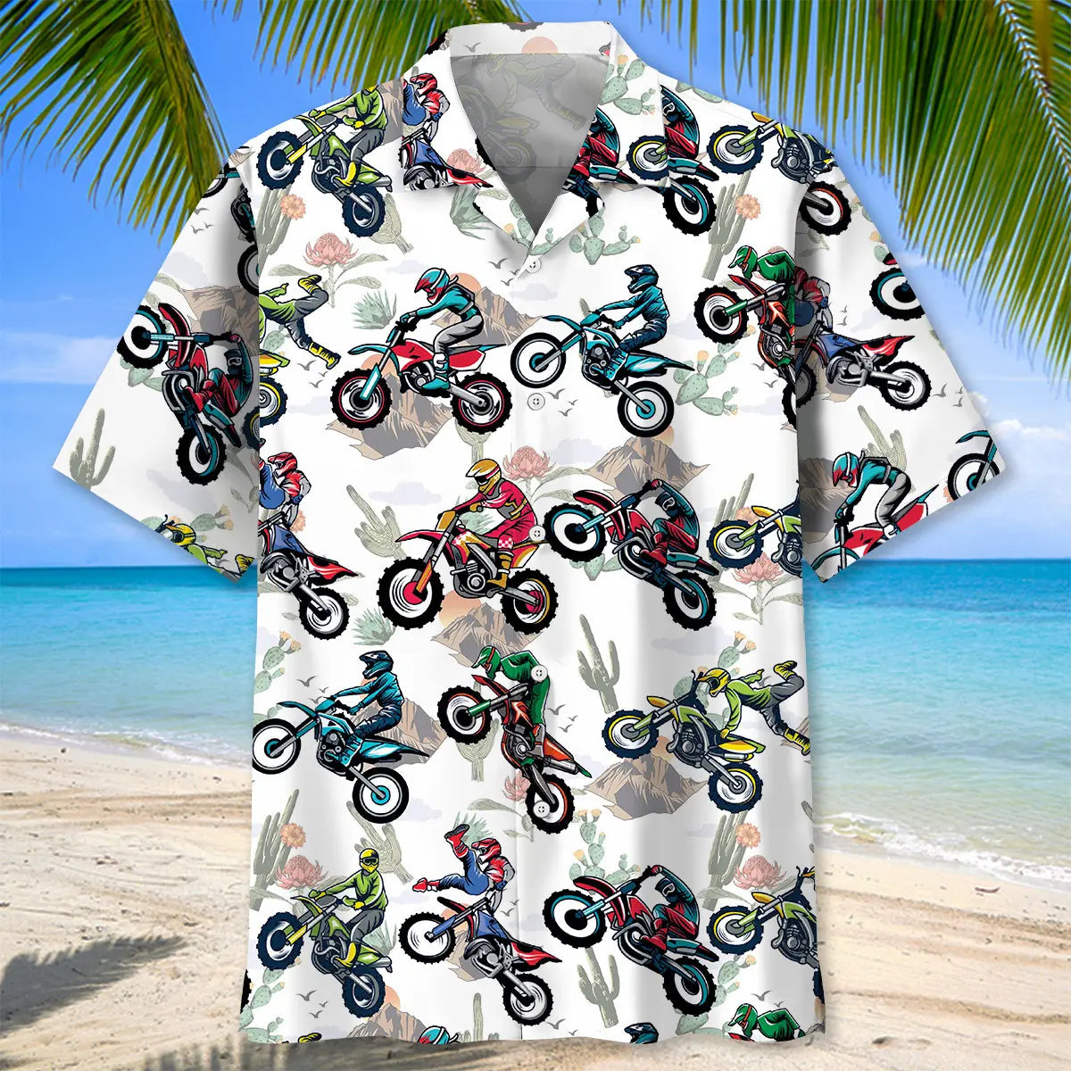 Funny Dirt Bike Racing Cactus Hawaiian Shirt For Summer Gathering And Relaxed Resort Style