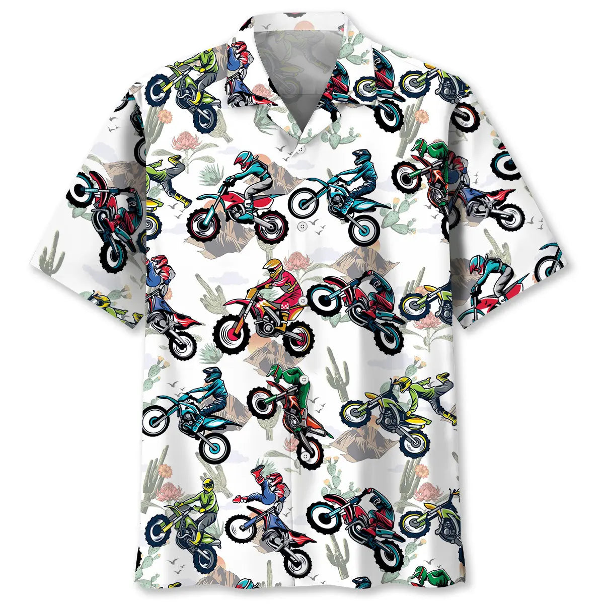 Funny Dirt Bike Racing Cactus Hawaiian Shirt For Beachside Event, Poolside Gathering, And Everyday Comfort