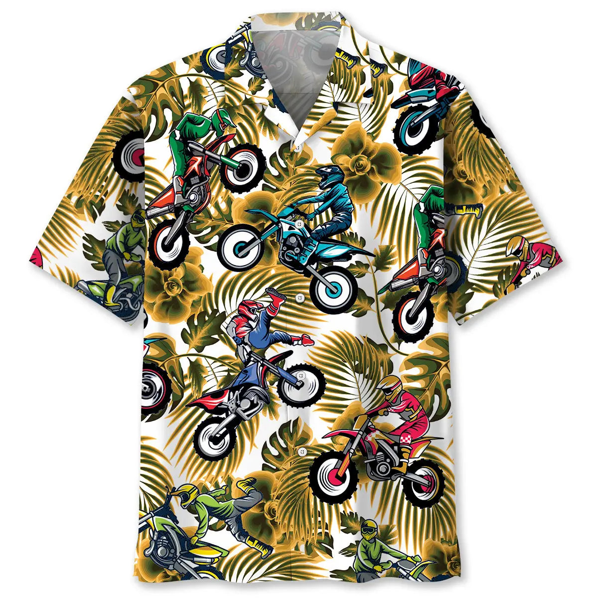 Funny Dirt Bike Racing Yellow Hawaiian Shirt For Seasonal Celebration, Summer Vacation, And Casual Wear