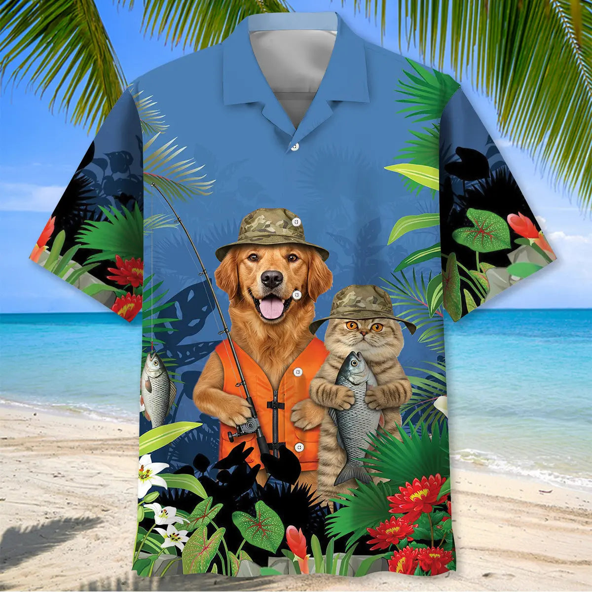 Funny Dog And Cat Fishing Hawaiian Shirt