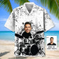 Funny Drum Black White Personalized Photo Hawaiian Shirt For Coastal Travel, Casual Events, And Comfortable Summer Wear