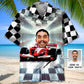 Funny Open Wheel Racing Car Personalized Photo Hawaiian Shirt For Summer Vacation, Beach Travel, And Casual Wear