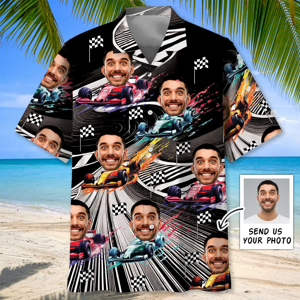 Funny Open Wheel Racing Car Race Track Personalized Hawaiian Shirt For Summer Vacation, Beach Travel, And Casual Wear