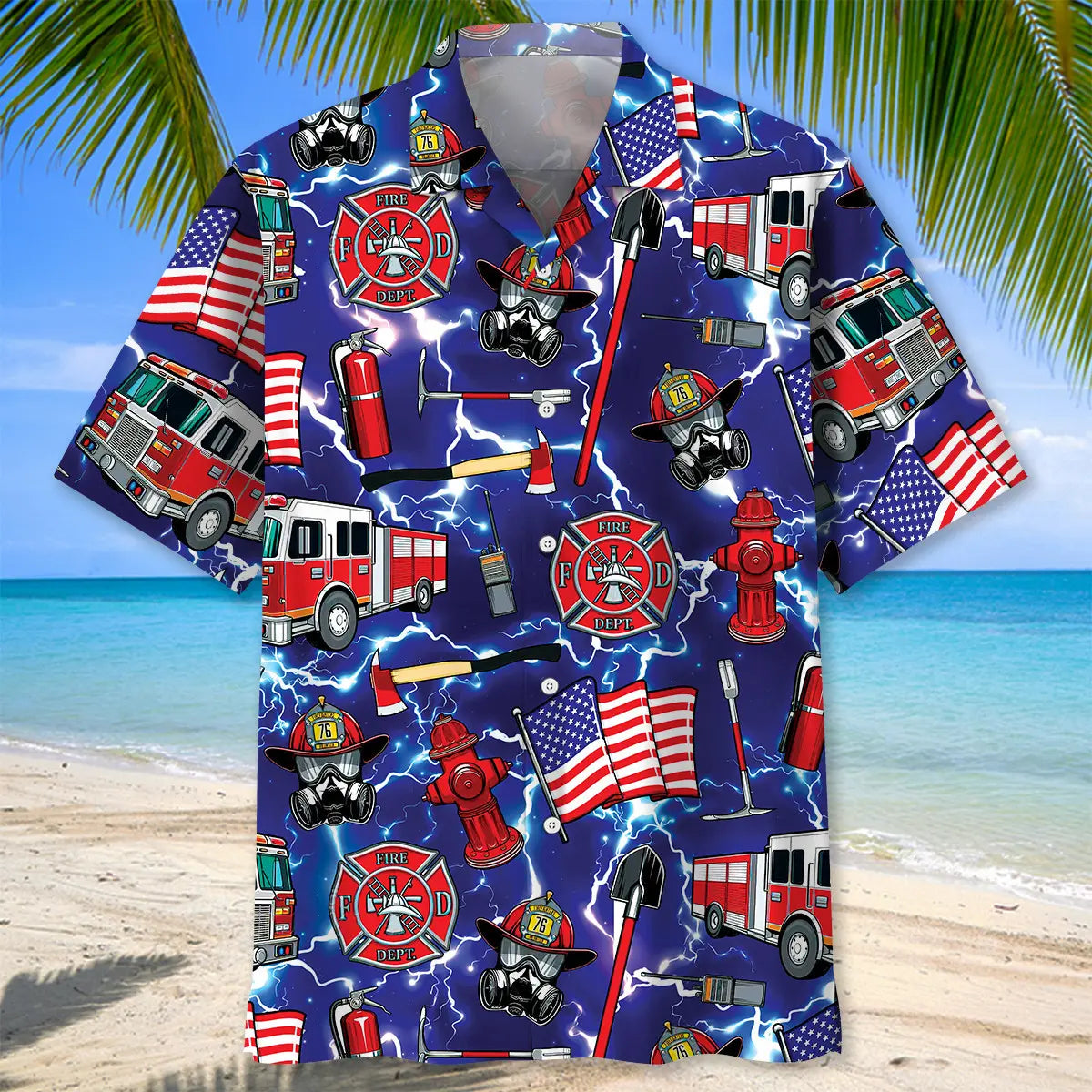 Funny Firefighter Blue Hawaiian Shirt For Beach Party, Family Vacation, And Summer Event Style