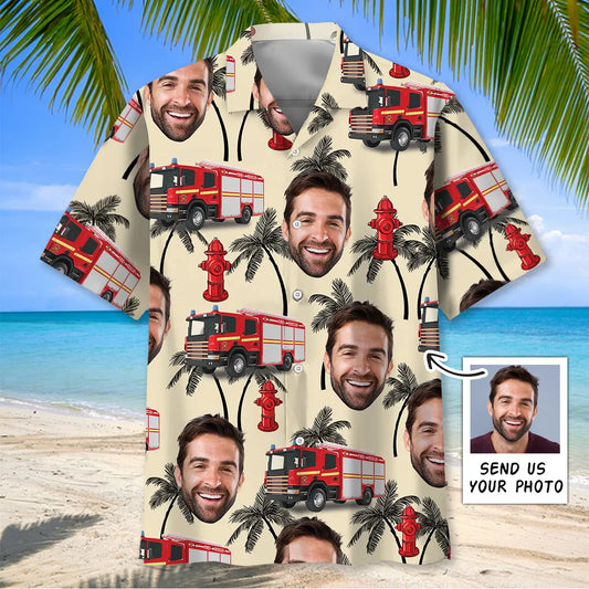 Funny Firefighter Personalized Photo Hawaiian Shirt For Resort Trips, Coastal Parties, And Warm Weather Style