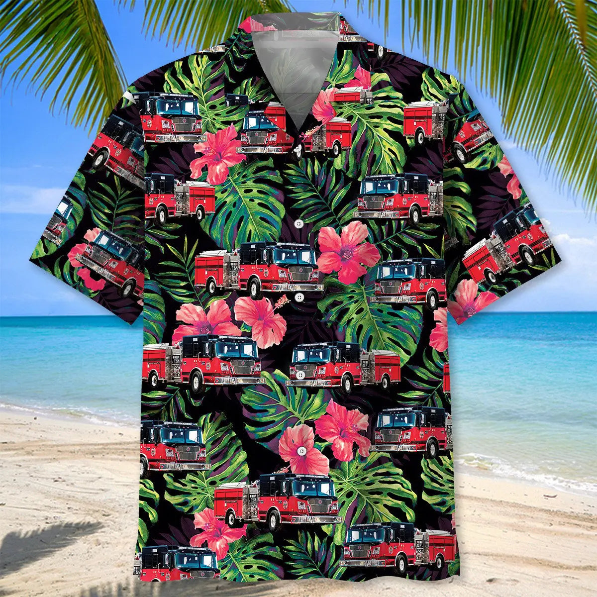 Funny Firefighter Truck Hawaiian Shirt For Resort Trips, Coastal Parties, And Warm Weather Style