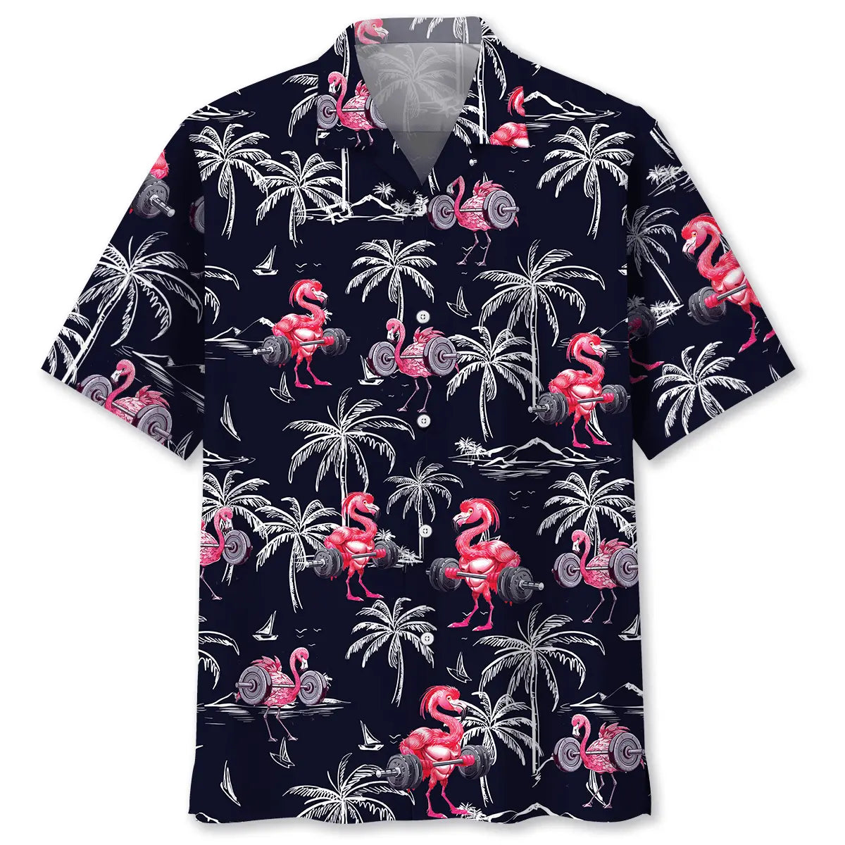 Funny Flamingo Gym Hawaiian Shirt For Island Vacations, Weekend Events, And Relaxed Everyday Outfits