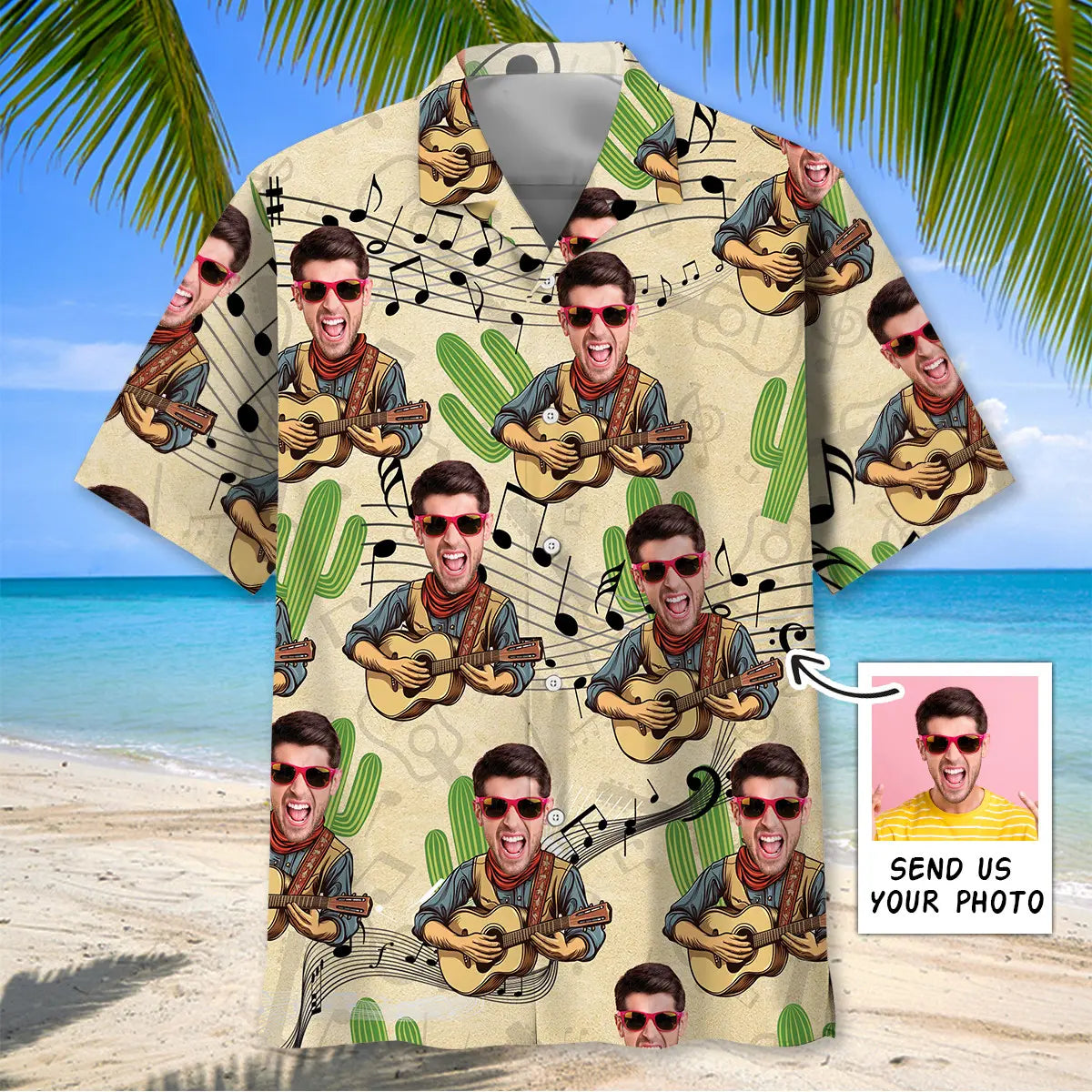 Funny Guitar Country Personalized Photo Hawaiian Shirt For Music Fans, Resort Parties, And Warm Weather Events