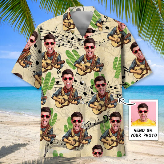 Funny Guitar Country Personalized Photo Hawaiian Shirt For Music Fans, Resort Parties, And Warm Weather Events