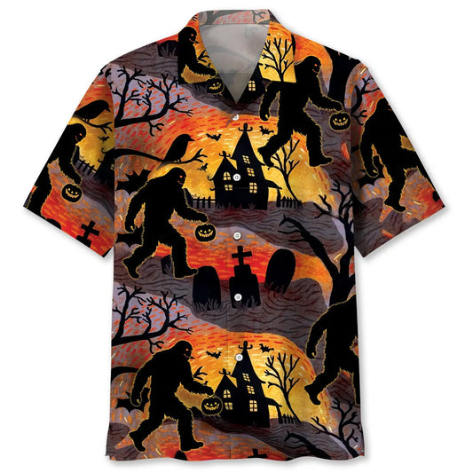 Halloween Funny Sasquatch Bigfoot Hawaiian Shirt For Tropical Holidays, Outdoor Gatherings, And Everyday Comfort