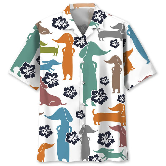 Funny Hibiscus Dachshund Hawaiian Shirt For Coastal Getaways, Outdoor Gatherings, And Thoughtful Gift Giving