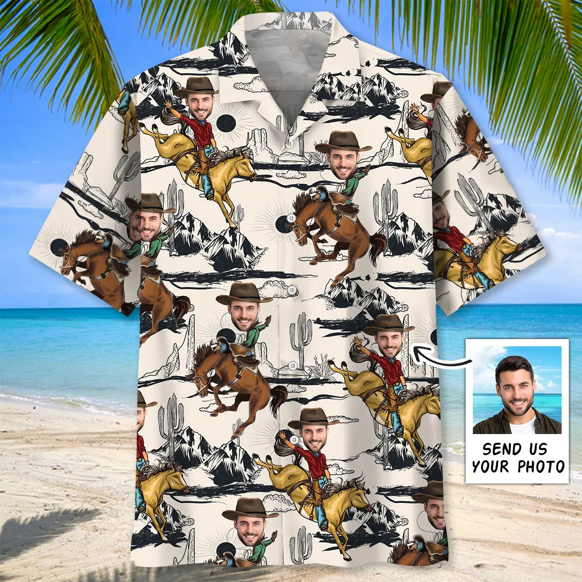 Funny Horse Rodeo Personalized Photo Hawaiian Shirt For Island Vacations, Weekend Events, And Relaxed Everyday Outfits