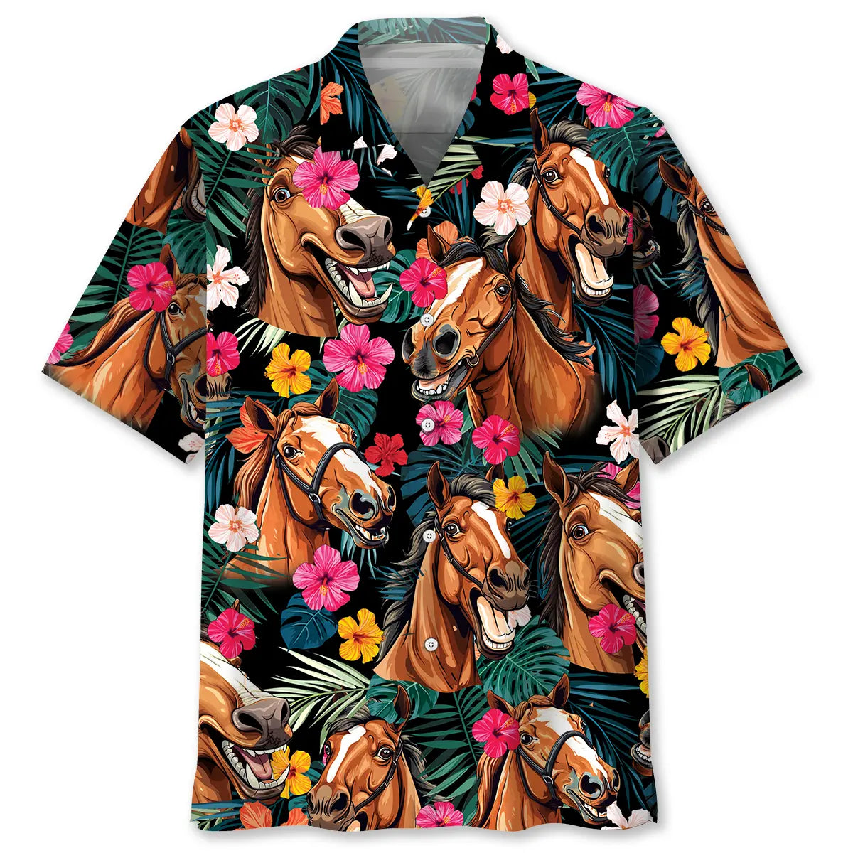 Tropical Funny Horse Hawaiian Shirt For Island Vacations, Resort Wear, And Relaxed Seasonal Style