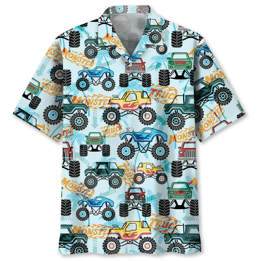 Funny Monster Truck Car Fire Hawaiian Shirt For Vacation Cruise, Beachside Event, And Memorable Gifting