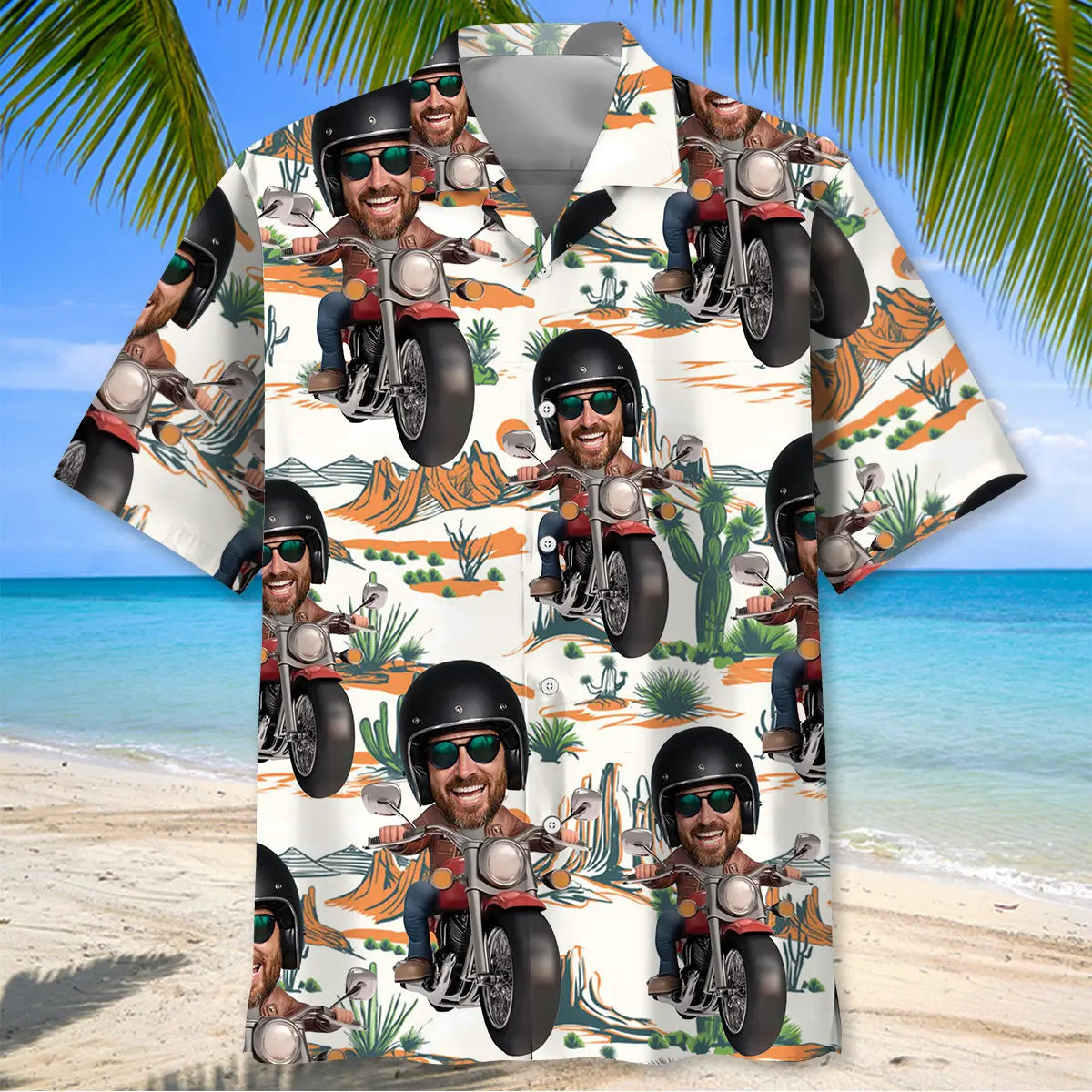 Funny Motorcycle Personalized Photo Face Hawaiian Shirt For Coastal Travel, Casual Events, And Comfortable Summer Wear