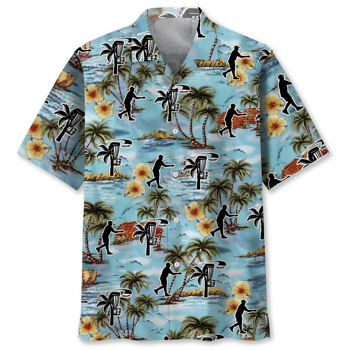 Funny Palm Tree Disc Golf Hawaiian Shirt For Coastal Travel, Casual Events, And Comfortable Summer Wear