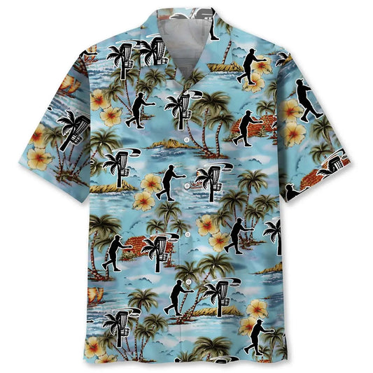 Funny Palm Tree Disc Golf Hawaiian Shirt For Coastal Travel, Casual Events, And Comfortable Summer Wear