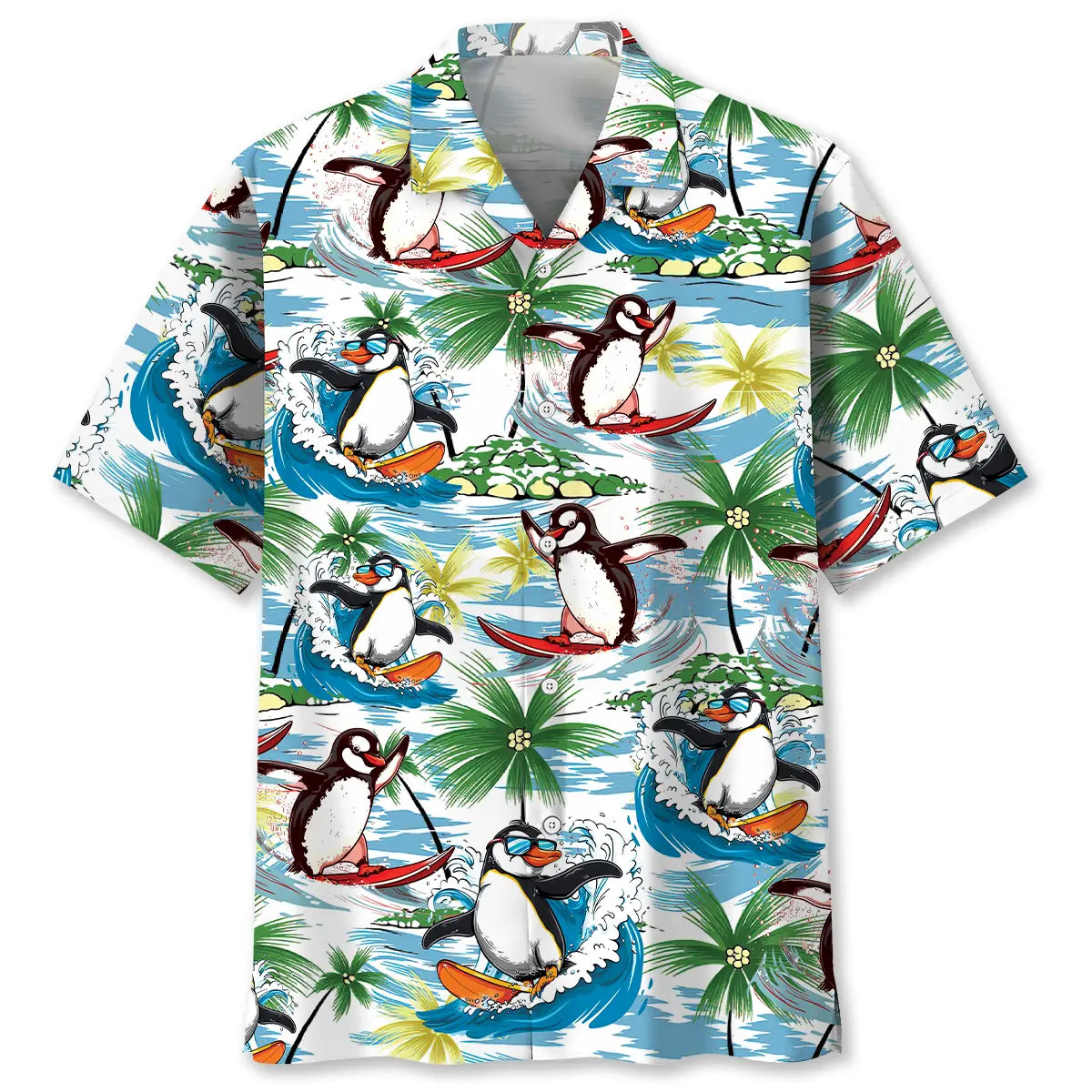 Funny Penguin Surfing Hawaiian Shirt For Summer Road Trip, Resort Holiday, And Outdoor Comfort