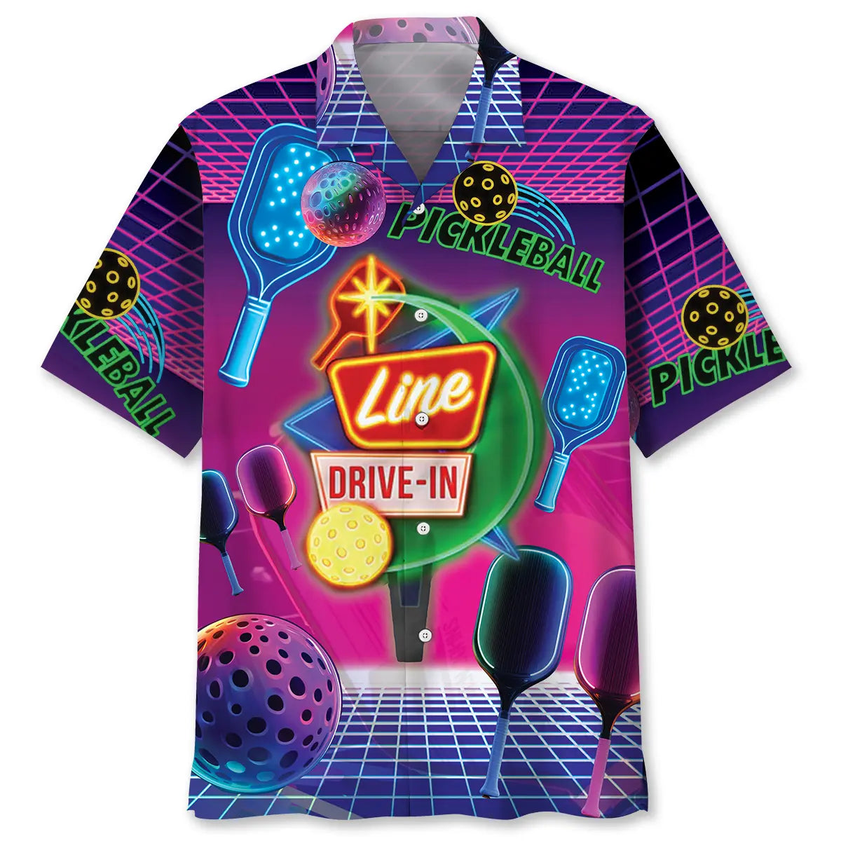 Retro Neon Funny Pickleball Hawaiian Shirt For Beach Days, Summer Outings, And Thoughtful Gift Giving