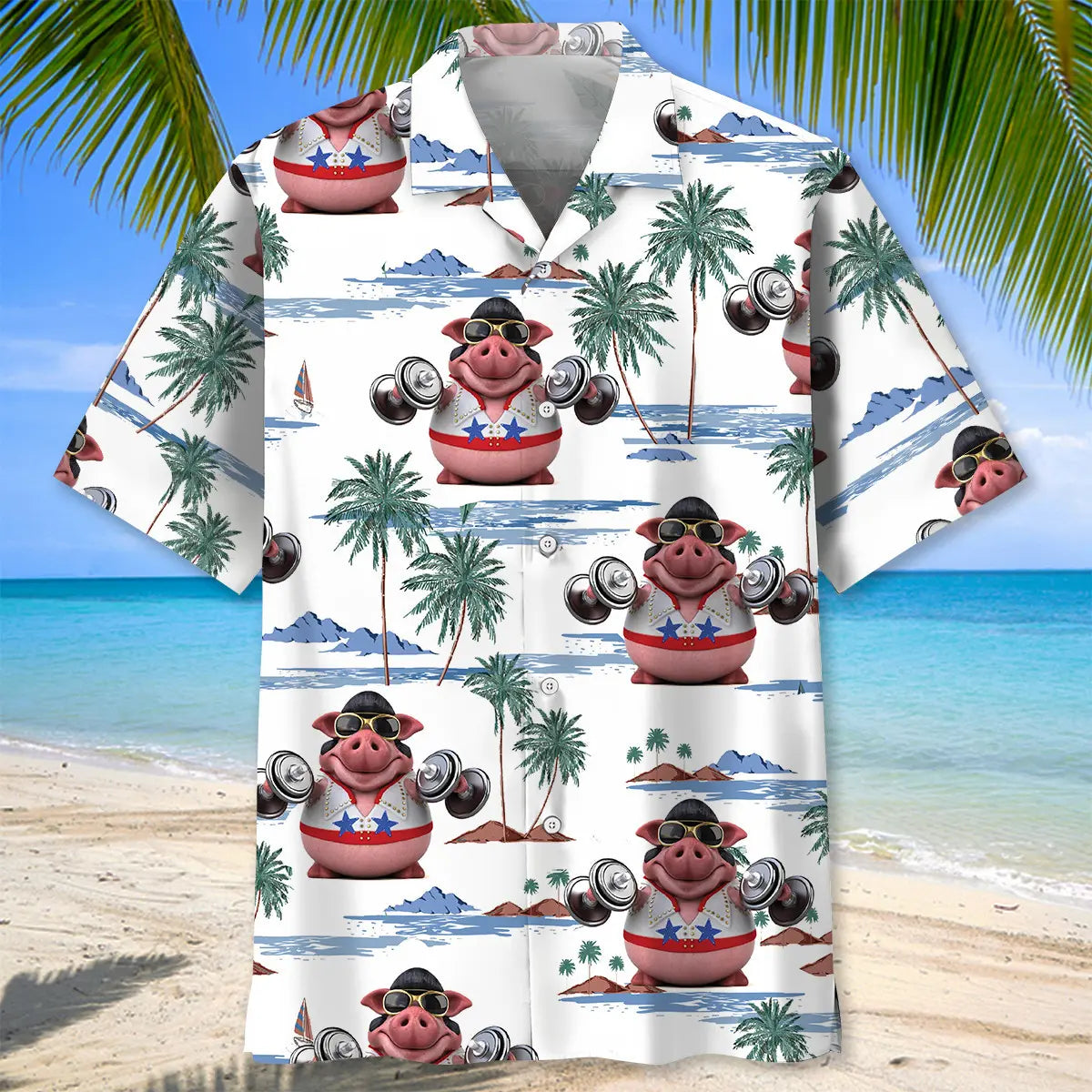 Funny Pig Lifting Hawaiian Shirt For Summer Vacation, Beach Travel, And Casual Wear