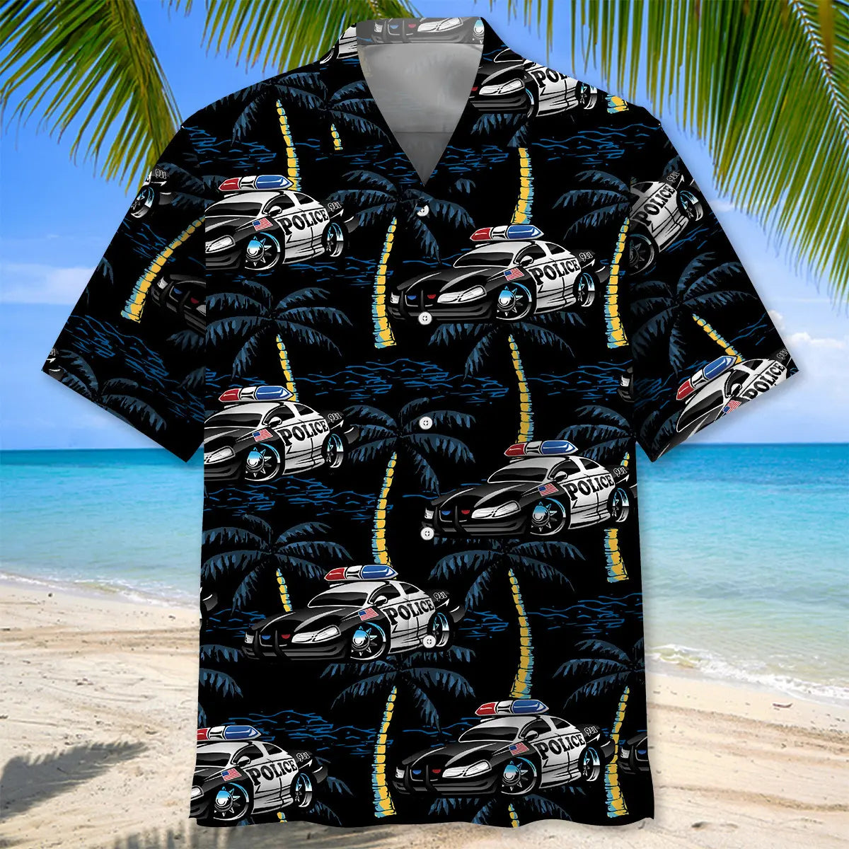 Funny Police Car Racing Hawaiian Shirt For Racing Fans, Summer Outings, And Relaxed Vacation Wear