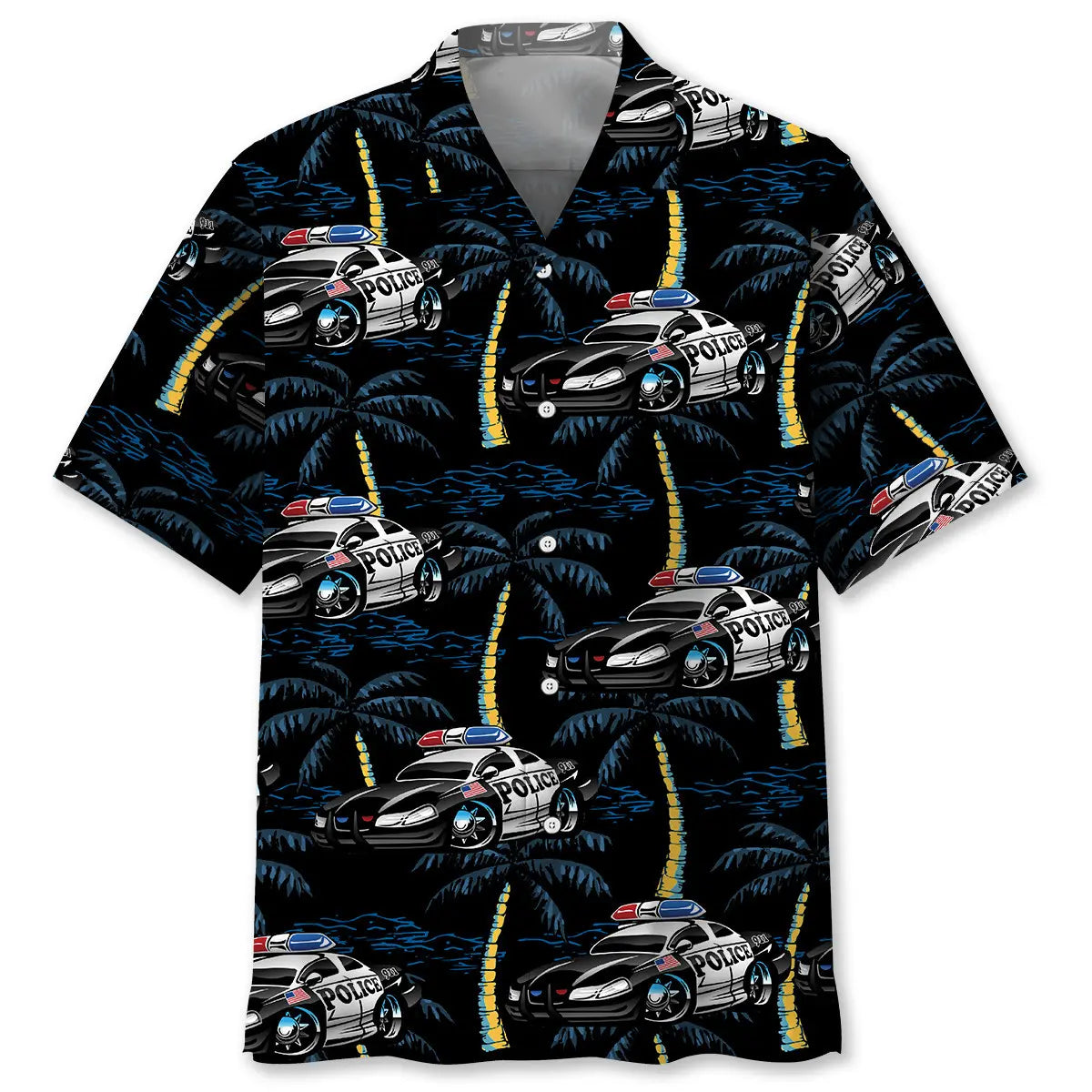 Funny Police Car Racing Hawaiian Shirt For Racing Fans, Summer Outings, And Relaxed Vacation Wear
