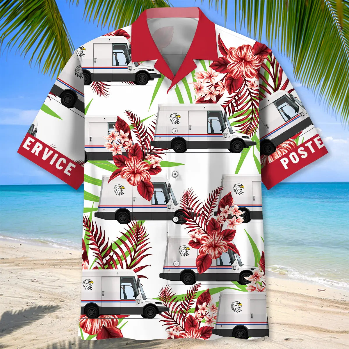 Funny Postal Service Car Hawaiian Shirt For Beachside Event, Resort Holiday, And Weekend Wear