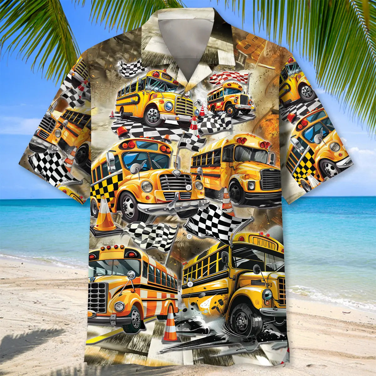 Funny School Bus Drag Racing Hawaiian Shirt For Beach Days, Summer Outings, And Thoughtful Gift Giving