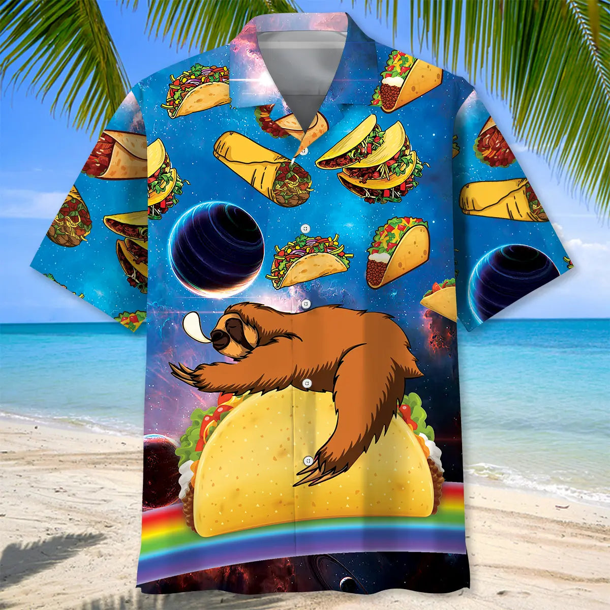 Funny Sloth Tacos Hawaiian Shirt For Summer Vacation, Beach Travel, And Casual Wear