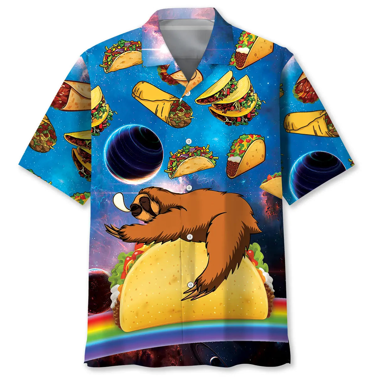 Funny Sloth Tacos Hawaiian Shirt For Summer Vacation, Beach Travel, And Casual Wear