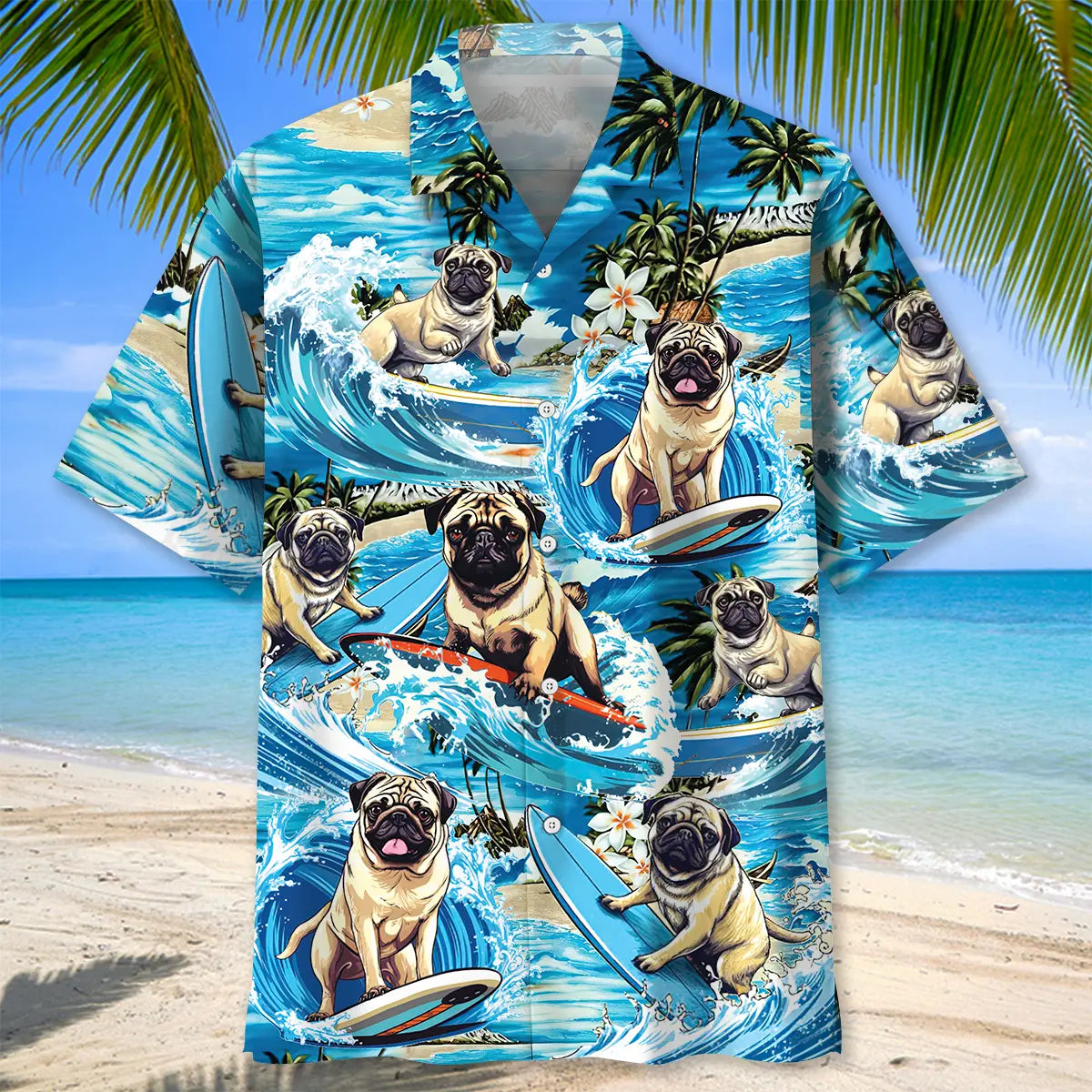 Funny Surfing Pug Hawaiian Shirt For Coastal Travel, Casual Events, And Comfortable Summer Wear