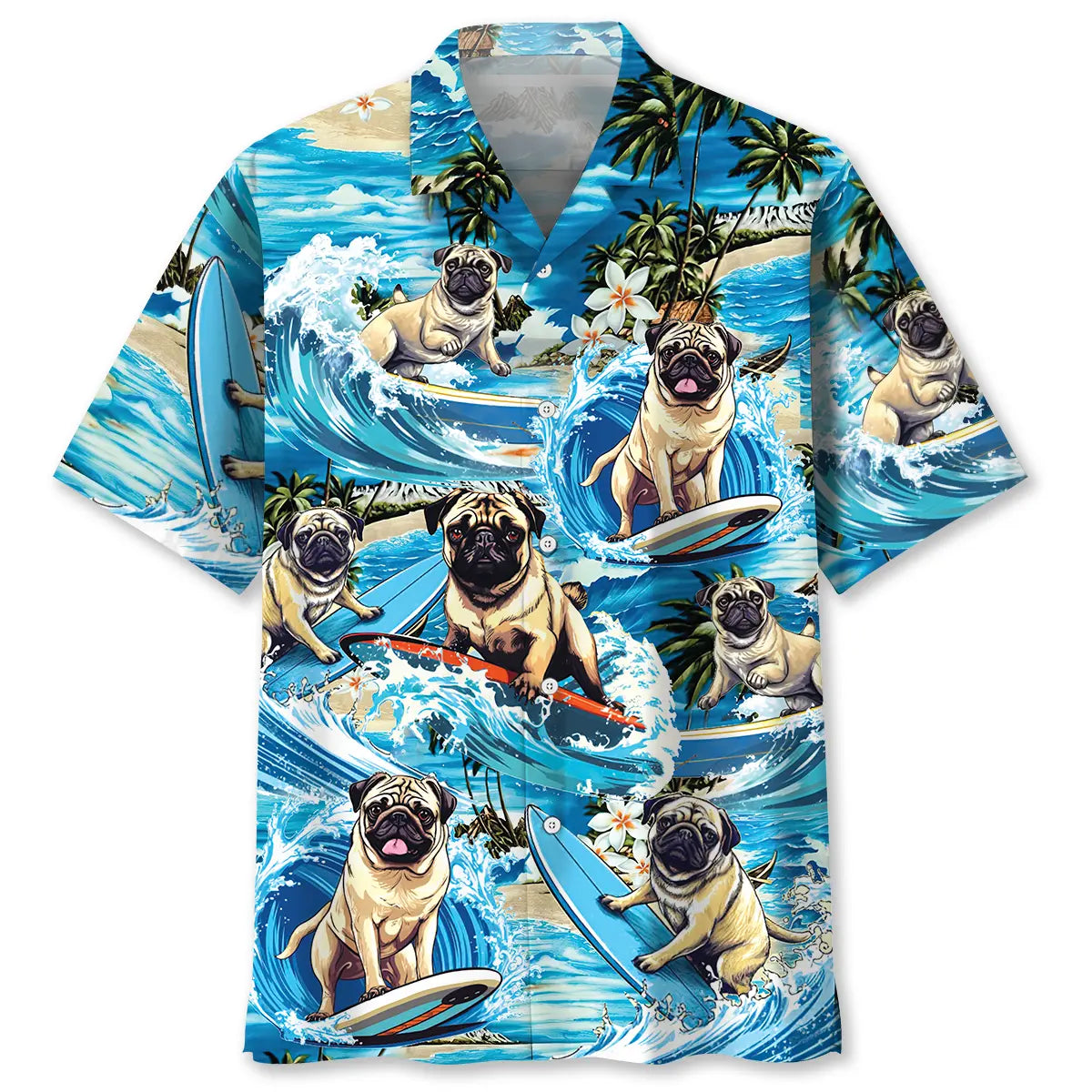Funny Surfing Pug Hawaiian Shirt For Coastal Travel, Casual Events, And Comfortable Summer Wear