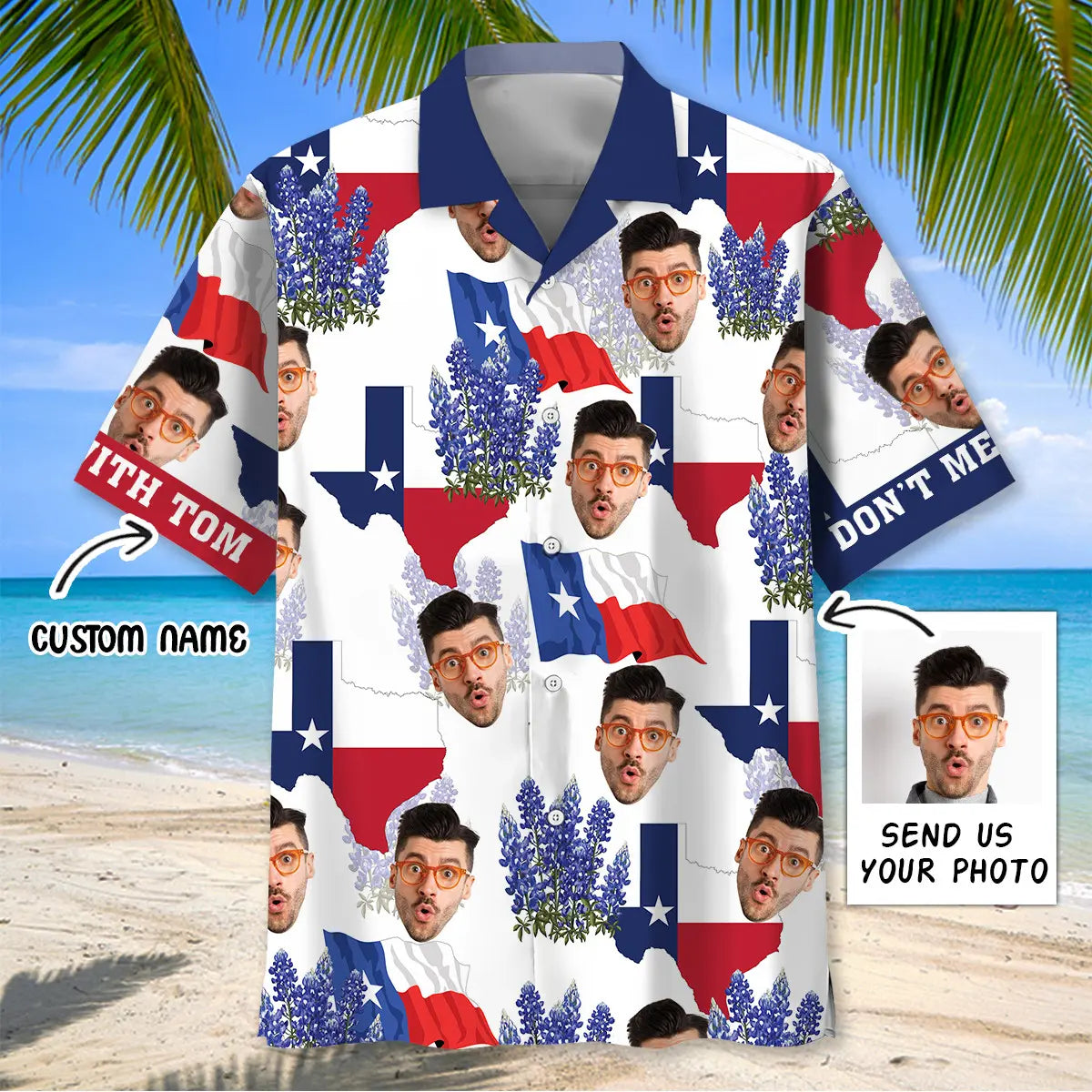 Funny Texas Custom Personalized Photo Hawaiian Shirt For Resort Trips, Coastal Parties, And Warm Weather Style