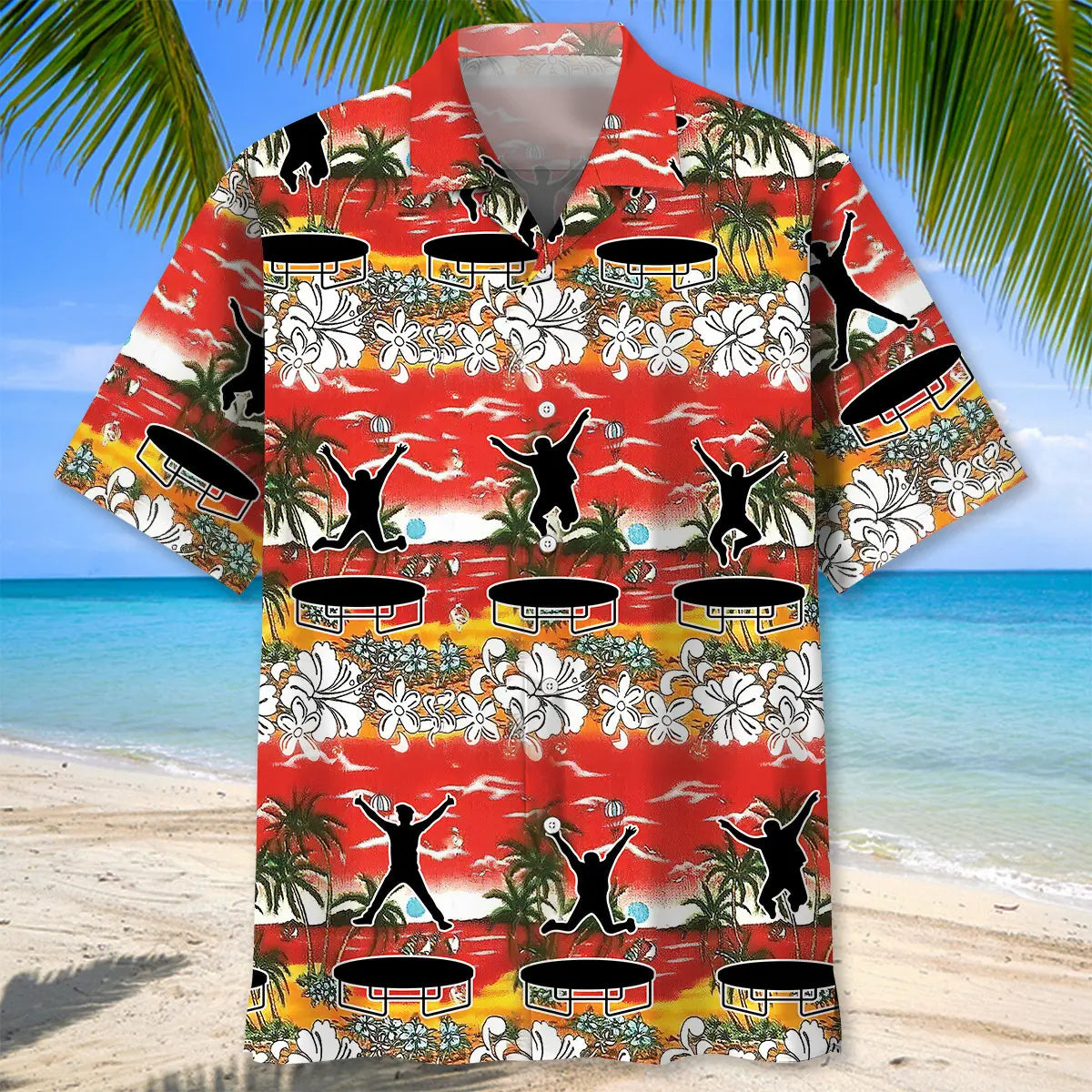 Funny Trampoline Hawaiian Shirt For Coastal Travel, Casual Events, And Comfortable Summer Wear