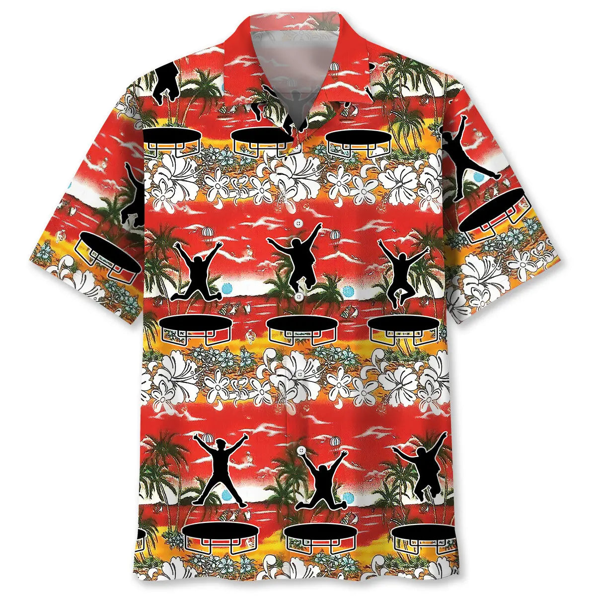 Funny Trampoline Hawaiian Shirt For Coastal Travel, Casual Events, And Comfortable Summer Wear