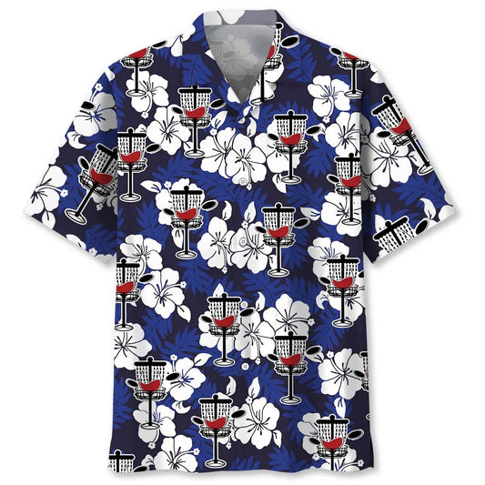 Funny Wine Glass Disc Golf Hawaiian Shirt For Island Vacations, Resort Wear, And Relaxed Seasonal Style