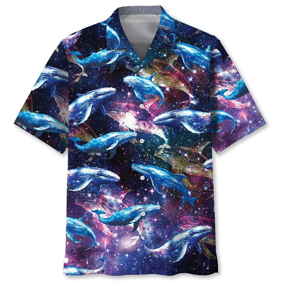 Galaxy Whale Hawaiian Shirt For Summer Vacation, Beach Travel, And Casual Wear